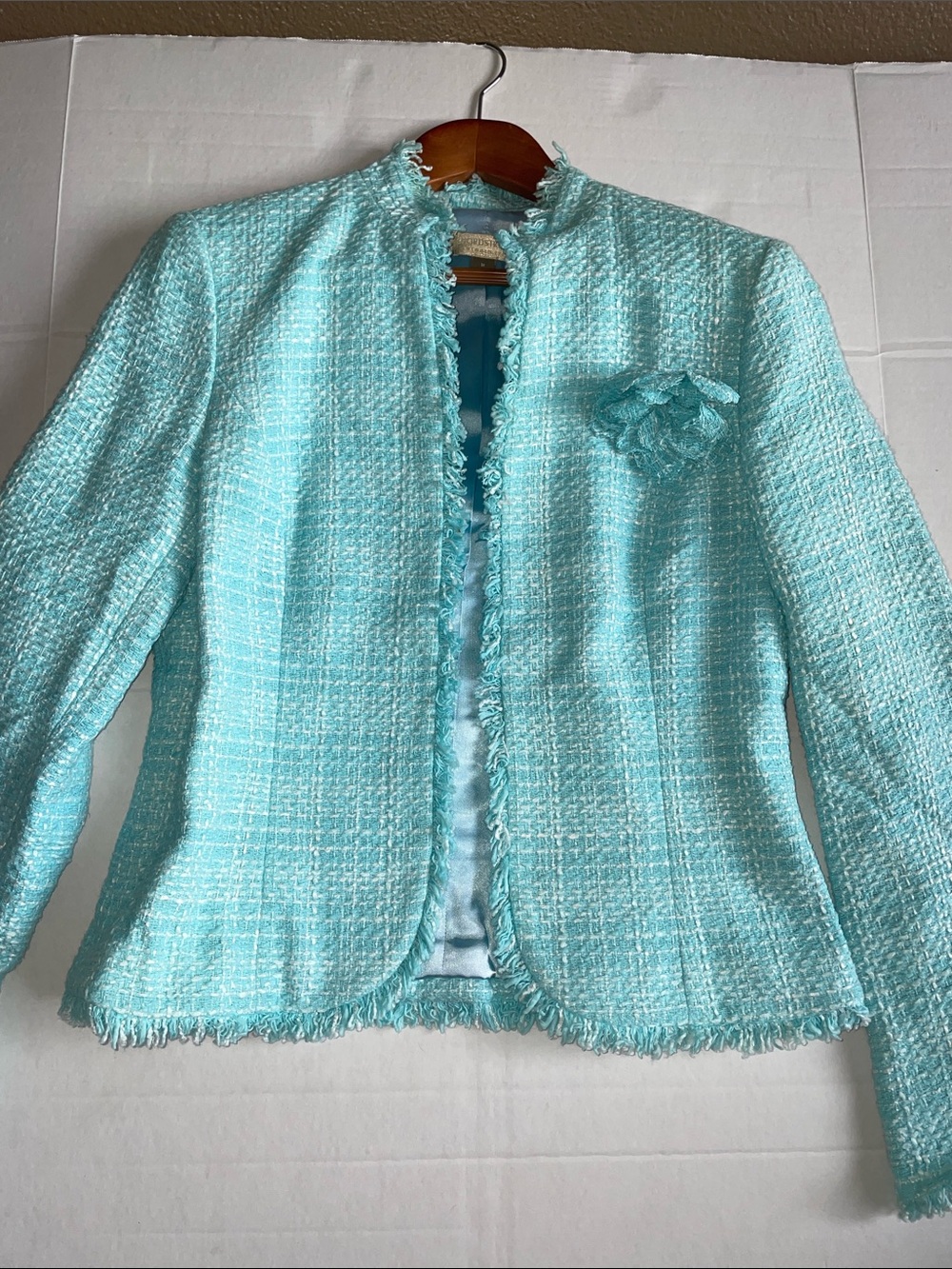Nordstrom women’s size M Aqua Tweed Fringed Jacket